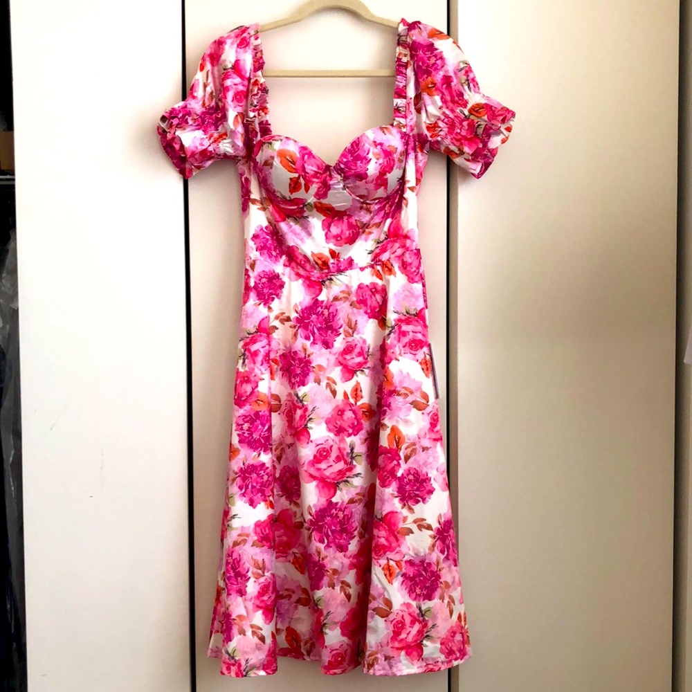 Beautiful pink floral Alamour dress wedding guest dress